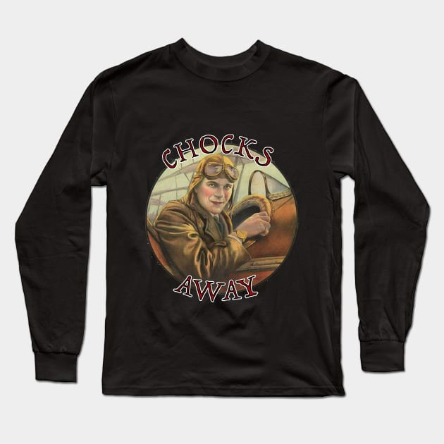 Chocks away flying fighter ace vintage biplane pilot Long Sleeve T-Shirt by Captain-Jackson